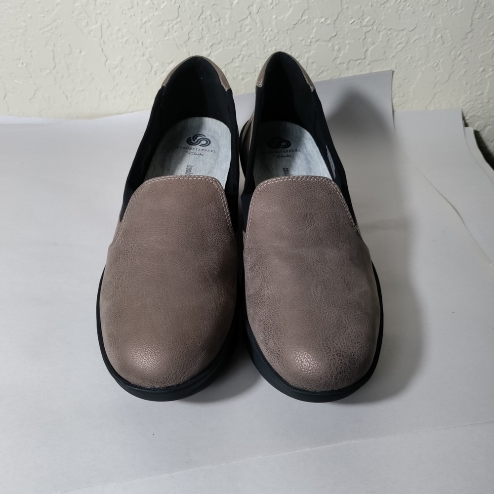 Clarks Step Rose Moon Wedge Loafer Slip On Women US 11 Pewter Tan Taupe